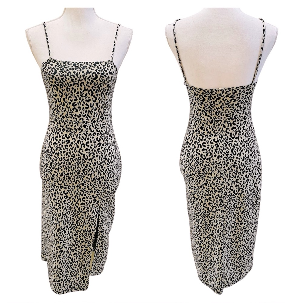 Zara Leopard Print Spaghetti Strap Midi Dress Small